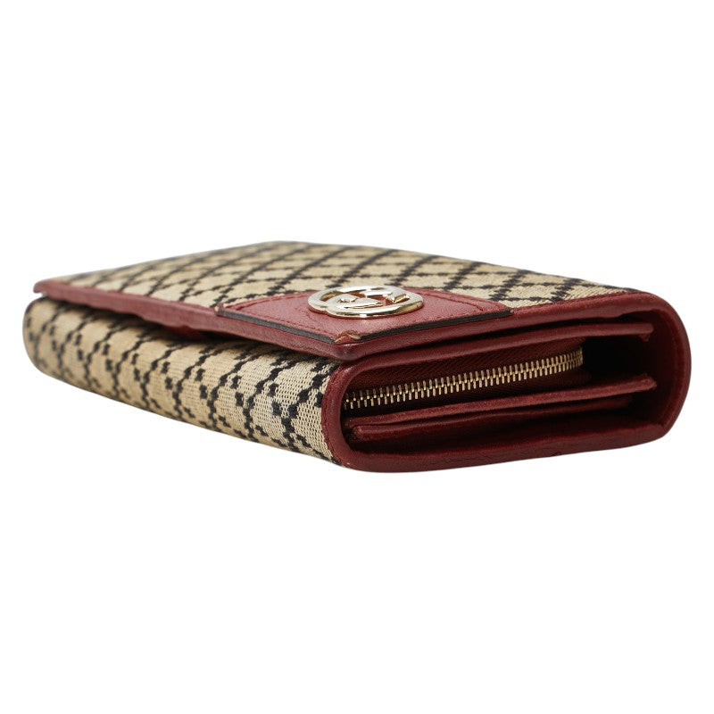 グッチ ディアマンテ インターロッキング 長財布 204836 ベージュ レッド キャンバス レザー レディース GUCCI 【中古】