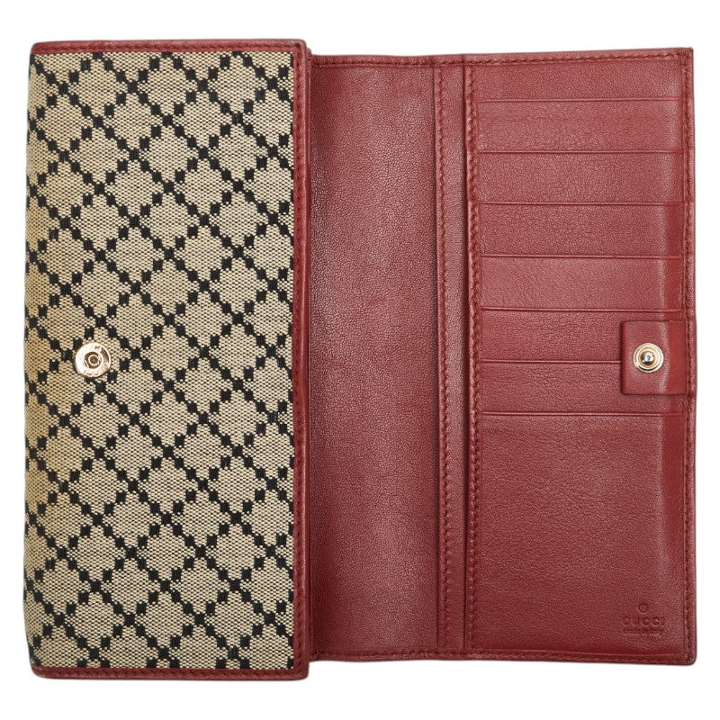 グッチ ディアマンテ インターロッキング 長財布 204836 ベージュ レッド キャンバス レザー レディース GUCCI 【中古】