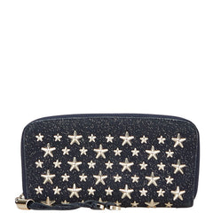 ジミーチュウ スター スタッズ 長財布 ネイビー キャンバス レザー レディース JIMMY CHOO 【中古】