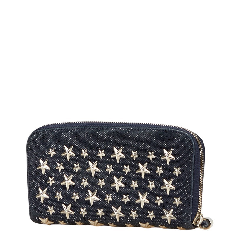ジミーチュウ スター スタッズ 長財布 ネイビー キャンバス レザー レディース JIMMY CHOO 【中古】