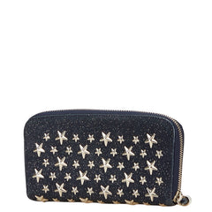 ジミーチュウ スター スタッズ 長財布 ネイビー キャンバス レザー レディース JIMMY CHOO 【中古】