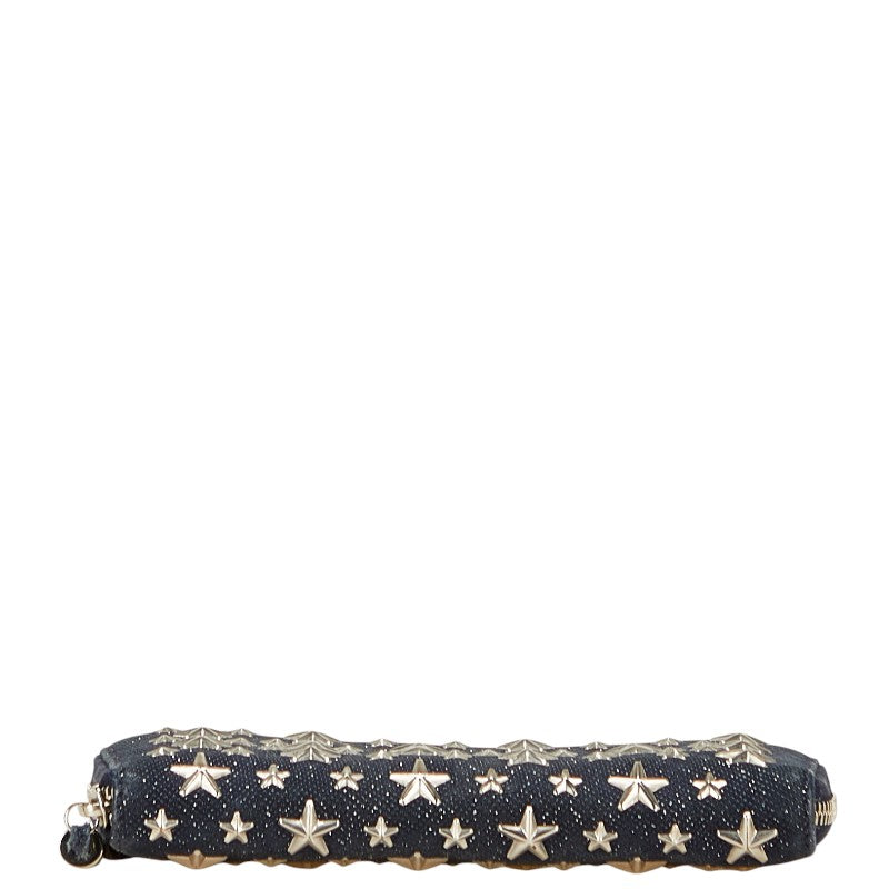 ジミーチュウ スター スタッズ 長財布 ネイビー キャンバス レザー レディース JIMMY CHOO 【中古】