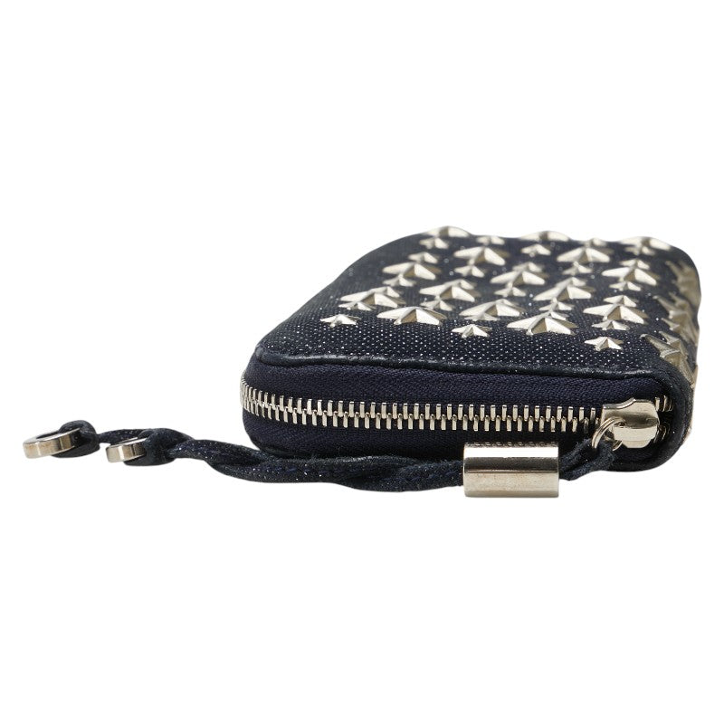 ジミーチュウ スター スタッズ 長財布 ネイビー キャンバス レザー レディース JIMMY CHOO 【中古】