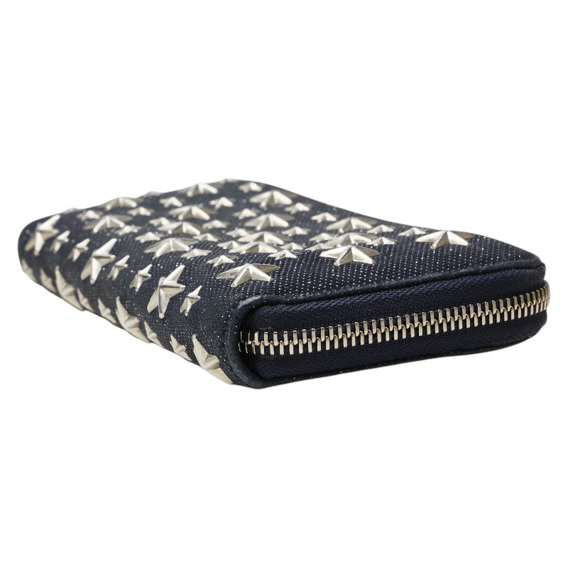 ジミーチュウ スター スタッズ 長財布 ネイビー キャンバス レザー レディース JIMMY CHOO 【中古】