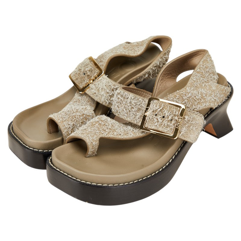 ロエベ イーズヒール サンダル サイズ：37 グレー系 レザー レディース LOEWE 【中古】