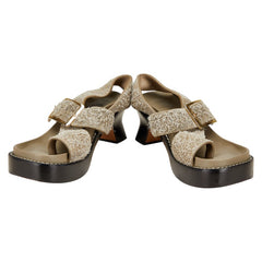 ロエベ イーズヒール サンダル サイズ：37 グレー系 レザー レディース LOEWE 【中古】