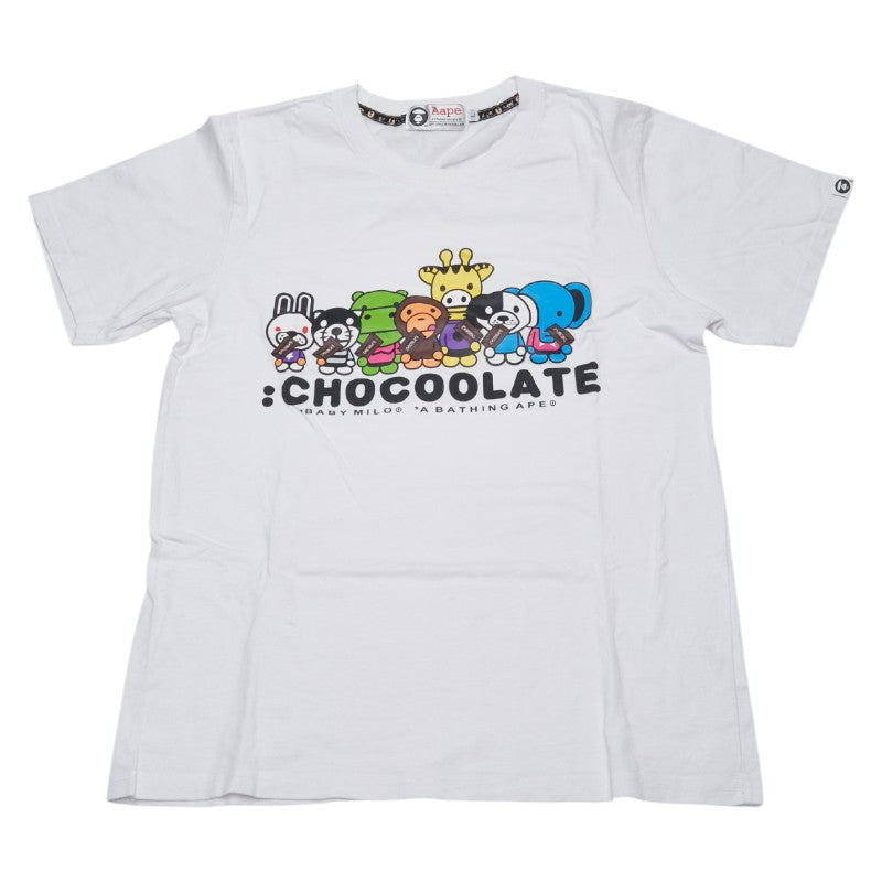 アベイシングエイプ BABY MILO チョコレート 半袖Tシャツ サイズ:L ホワイト マルチカラー コットン レディース A BATHING APE 【中古】