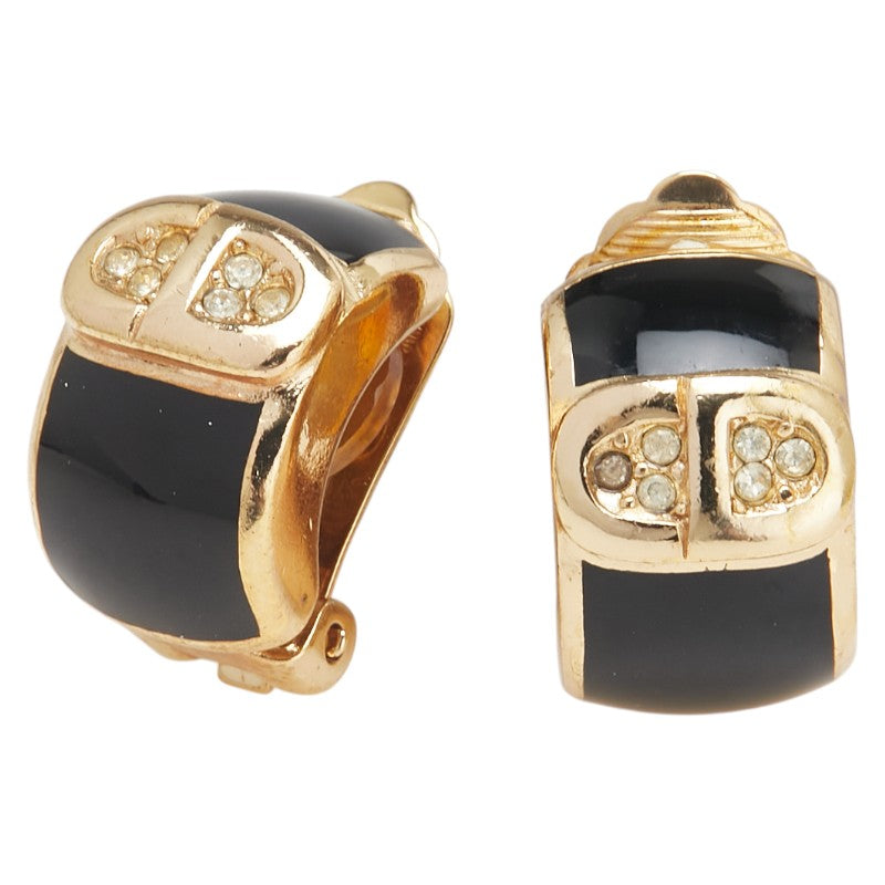 ディオール CDロゴ ラインストーン イヤリング ゴールド ブラック メッキ レディース Dior 【中古】