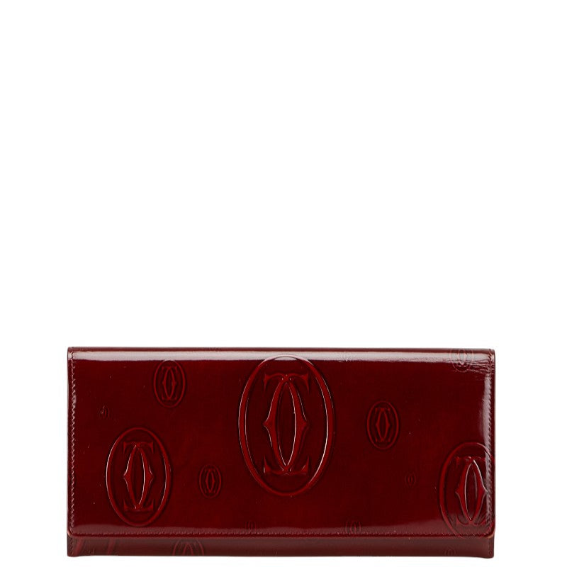 カルティエ ハッピーバースデー 長財布 ワインレッド ボルドー パテントレザー レディース CARTIER 【中古】