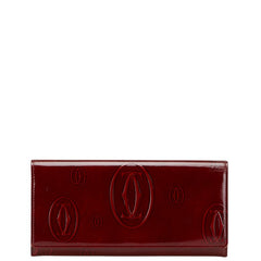 カルティエ ハッピーバースデー 長財布 ワインレッド ボルドー パテントレザー レディース CARTIER 【中古】