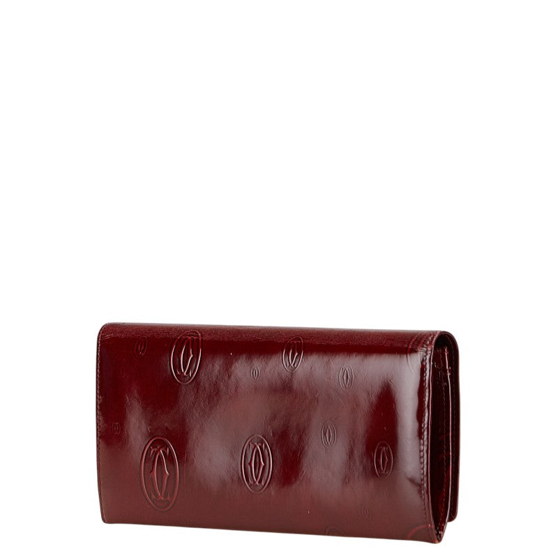 カルティエ ハッピーバースデー 長財布 ワインレッド ボルドー パテントレザー レディース CARTIER 【中古】