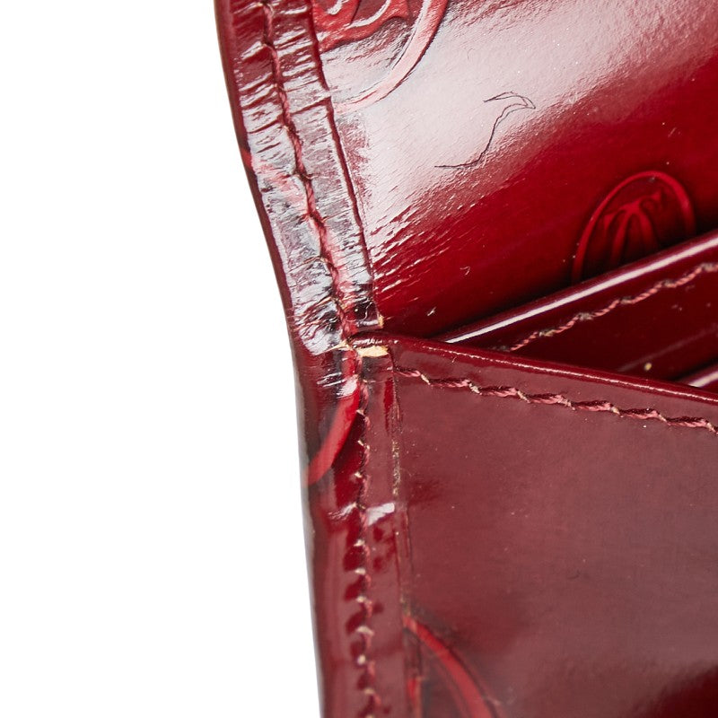 カルティエ ハッピーバースデー 長財布 ワインレッド ボルドー パテントレザー レディース CARTIER 【中古】