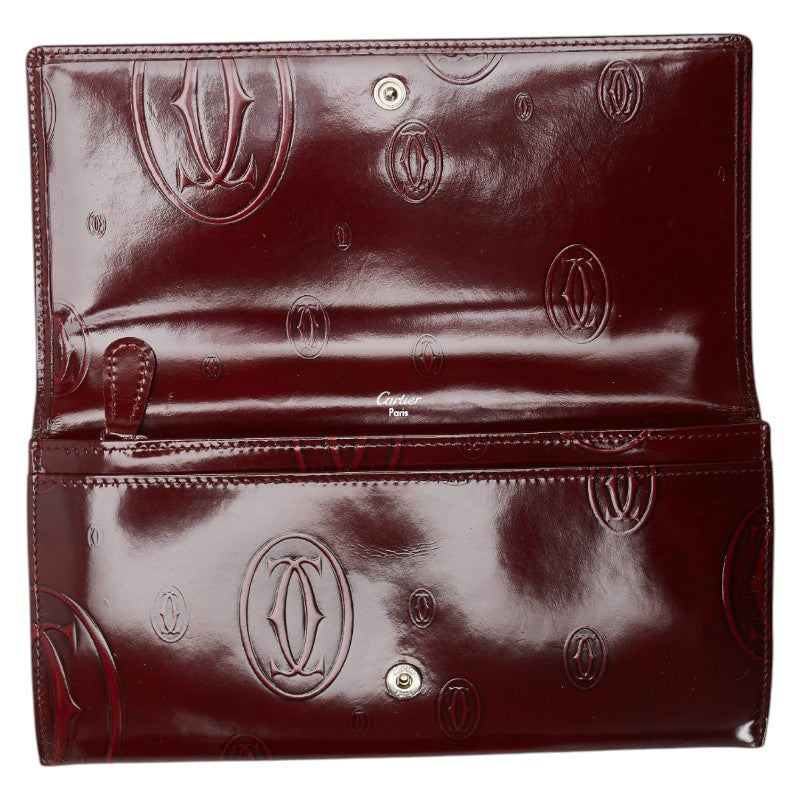 カルティエ ハッピーバースデー 長財布 ワインレッド ボルドー パテントレザー レディース CARTIER 【中古】
