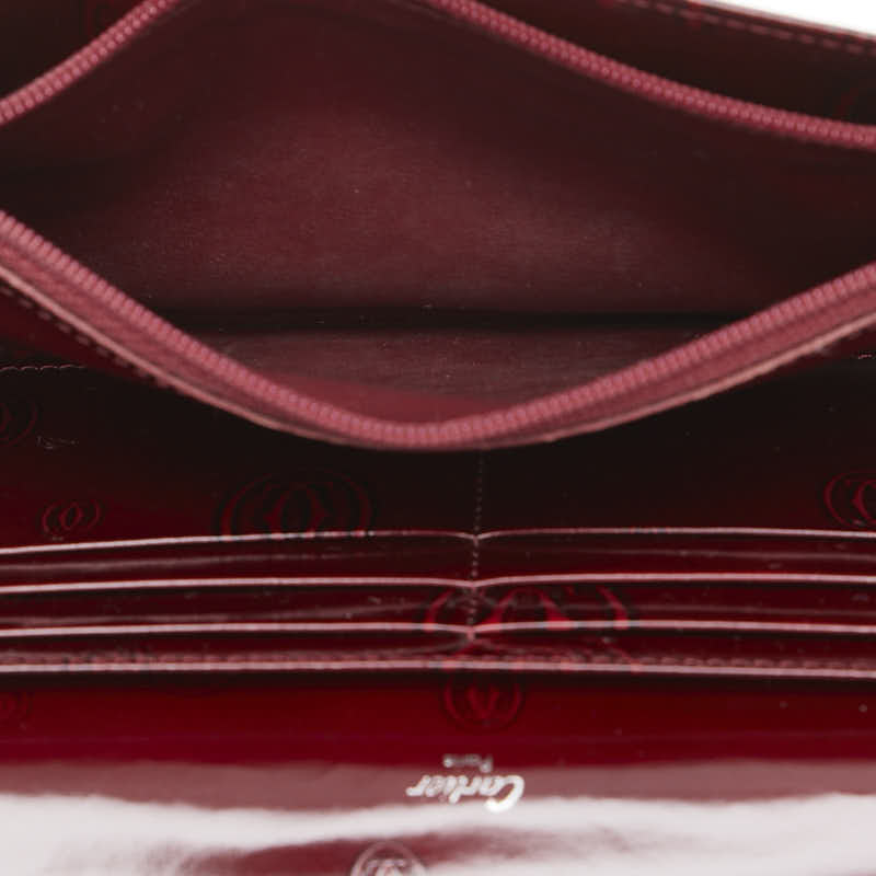 カルティエ ハッピーバースデー 長財布 ワインレッド ボルドー パテントレザー レディース CARTIER 【中古】
