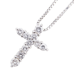 Pt900 プラチナ Pt850 プラチナ ダイヤ1.00ct クロス 十字架 モチーフ ペンダントネックレス レディース 【中古】