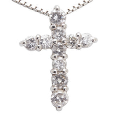 Pt900 プラチナ Pt850 プラチナ ダイヤ1.00ct クロス 十字架 モチーフ ペンダントネックレス レディース 【中古】