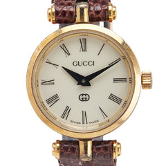 グッチ シェリーライン ベルト(社外品) 腕時計 2040L クオーツ ベージュ文字盤 メッキ レザー レディース GUCCI 【中古】