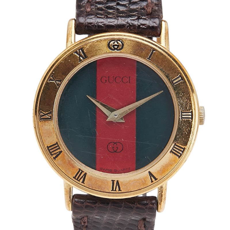 グッチ シェリーライン 腕時計 06 3000 823 クオーツ マルチカラー文字盤 メッキ レザー レディース GUCCI 【中古】