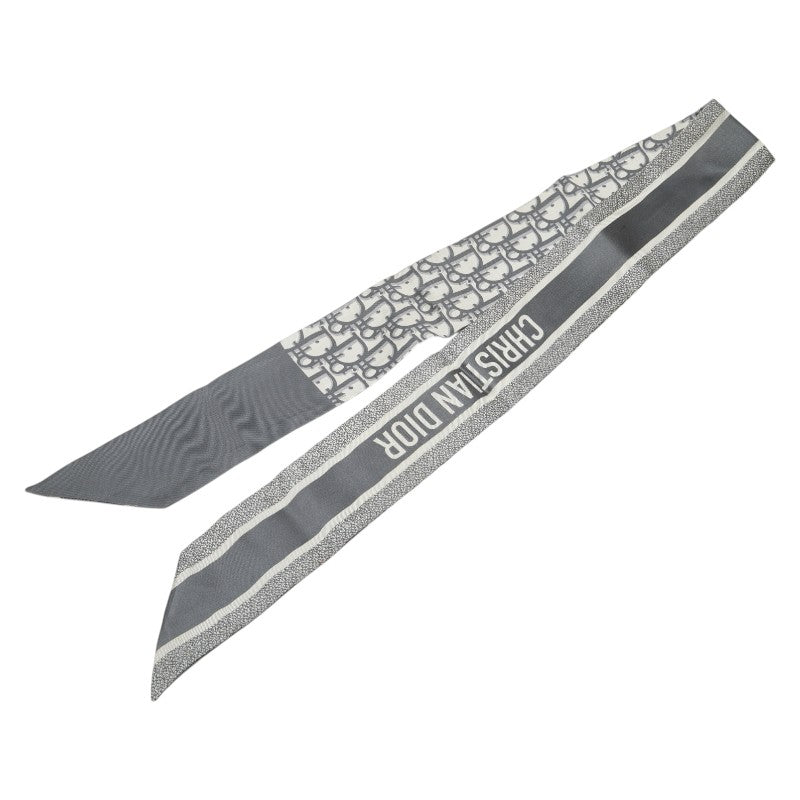 ディオール トロッター オブリーク ミッツァ スカーフ グレー ホワイト シルク レディース Dior 【中古】