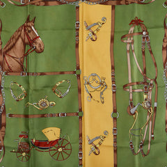 グッチ 馬 馬車 スカーフ ブラウン グリーン イエロー シルク レディース GUCCI 【中古】