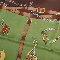 グッチ 馬 馬車 スカーフ ブラウン グリーン イエロー シルク レディース GUCCI 【中古】