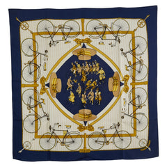 エルメス カレ90 LES BECANES 自転車 スカーフ ホワイト ネイビー マルチカラー シルク レディース HERMES 【中古】