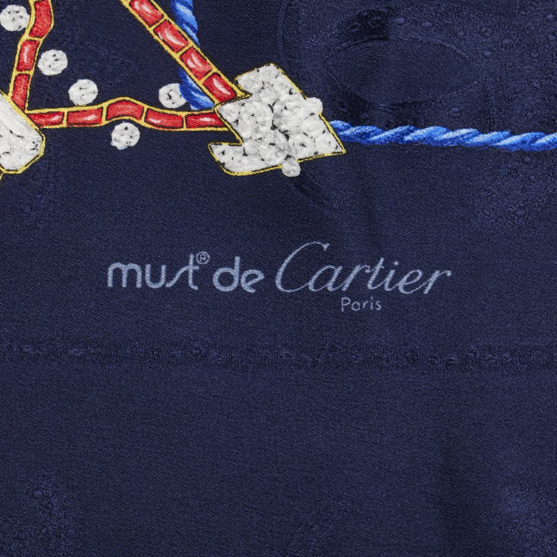 カルティエ マスト ドゥ カルティエ 宝石 ジュエリー モチーフ スカーフ ネイビー シルク レディース CARTIER 【中古】