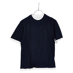 プラダ 25SS 三角ロゴ レイヤード 半袖Tシャツ サイズ:S UJN912 ネイビー ホワイト コットン メンズ PRADA 【中古】