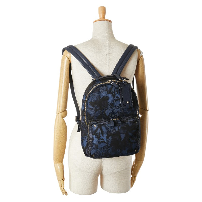 ヴァレンティノ スタッズ リュック バッグパック ネイビー ブラック ナイロン レディース VALENTINO 【中古】