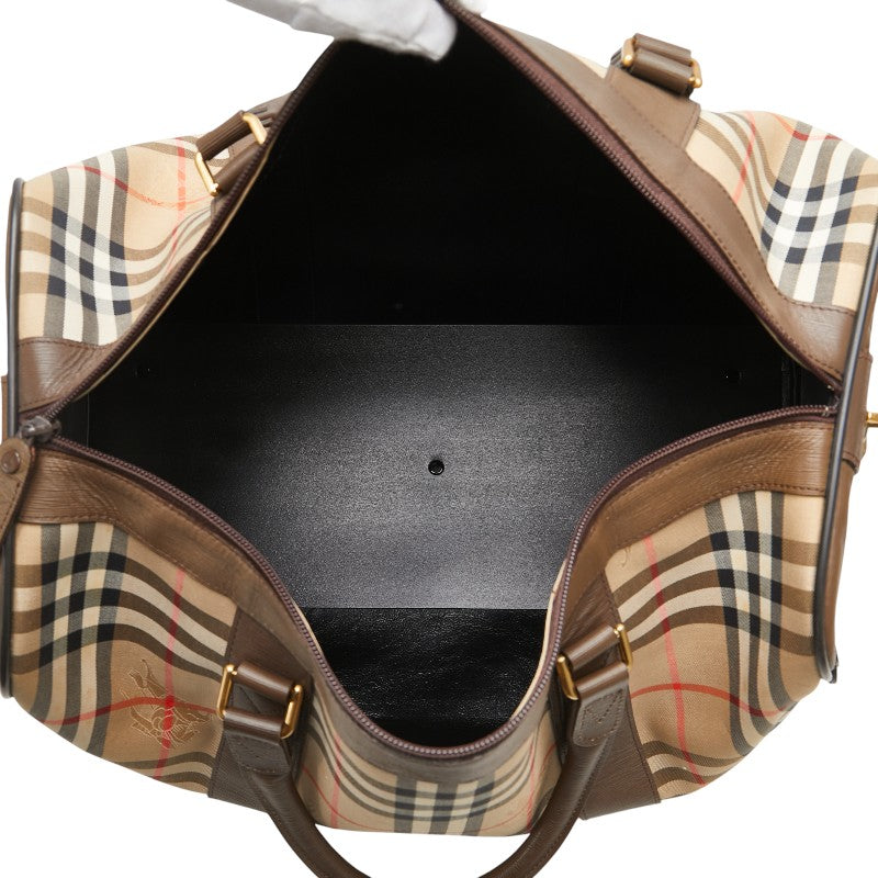 バーバリー ノバチェック シャドーホース ボストンバッグ ベージュ ブラウン マルチカラー キャンバス レザー レディース BURBERRY 【中古】