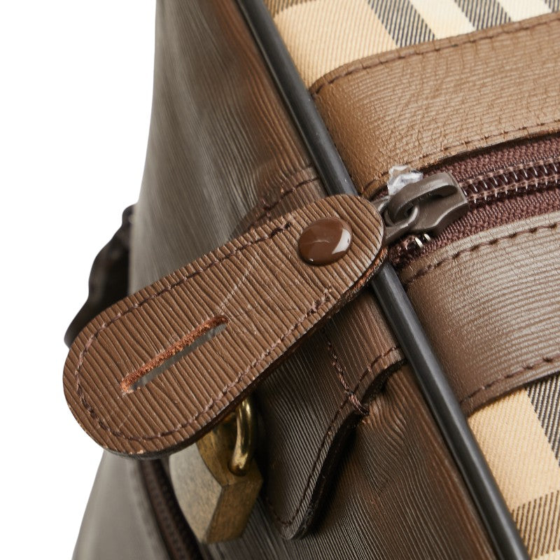 バーバリー ノバチェック シャドーホース ボストンバッグ ベージュ ブラウン マルチカラー キャンバス レザー レディース BURBERRY 【中古】