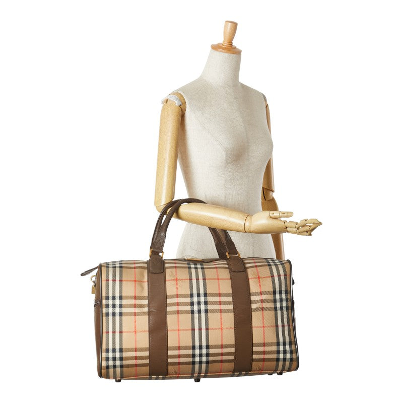 バーバリー ノバチェック シャドーホース ボストンバッグ ベージュ ブラウン マルチカラー キャンバス レザー レディース BURBERRY 【中古】