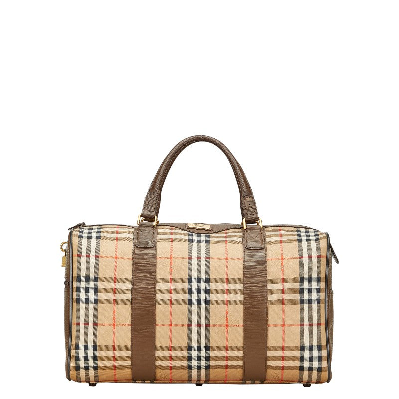 バーバリー ノバチェック シャドーホース ボストンバッグ ベージュ ブラウン マルチカラー キャンバス レザー レディース BURBERRY 【中古】