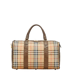 バーバリー ノバチェック シャドーホース ボストンバッグ ベージュ ブラウン マルチカラー キャンバス レザー レディース BURBERRY 【中古】