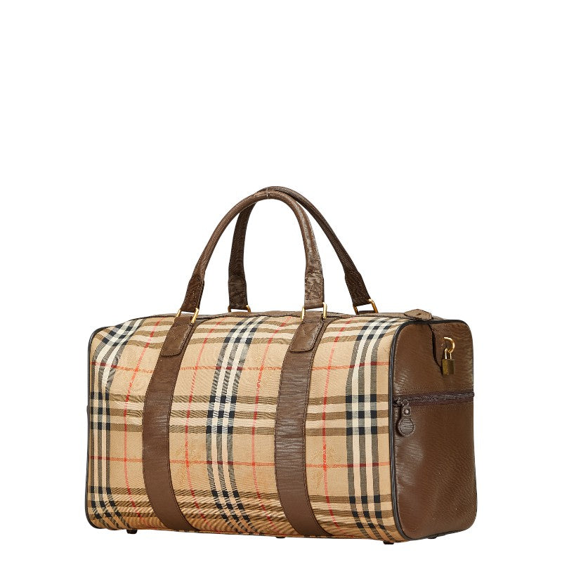 バーバリー ノバチェック シャドーホース ボストンバッグ ベージュ ブラウン マルチカラー キャンバス レザー レディース BURBERRY 【中古】