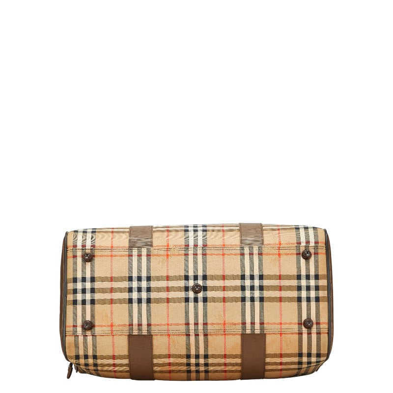 バーバリー ノバチェック シャドーホース ボストンバッグ ベージュ ブラウン マルチカラー キャンバス レザー レディース BURBERRY 【中古】