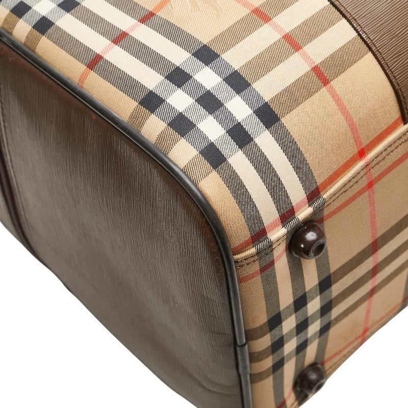 バーバリー ノバチェック シャドーホース ボストンバッグ ベージュ ブラウン マルチカラー キャンバス レザー レディース BURBERRY 【中古】