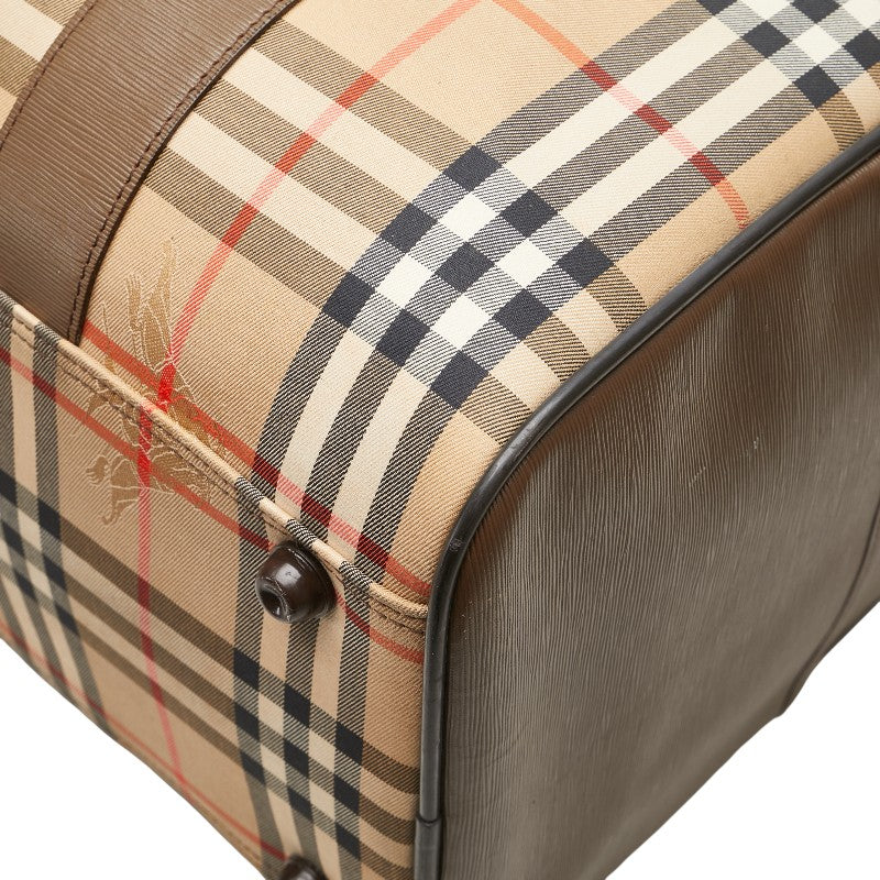 バーバリー ノバチェック シャドーホース ボストンバッグ ベージュ ブラウン マルチカラー キャンバス レザー レディース BURBERRY 【中古】