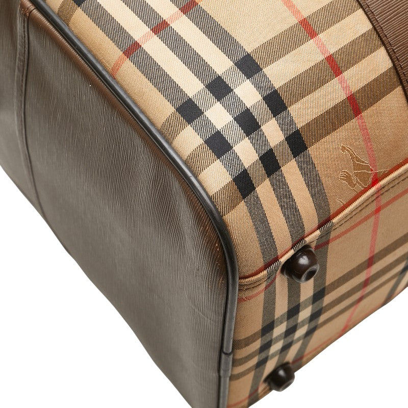 バーバリー ノバチェック シャドーホース ボストンバッグ ベージュ ブラウン マルチカラー キャンバス レザー レディース BURBERRY 【中古】