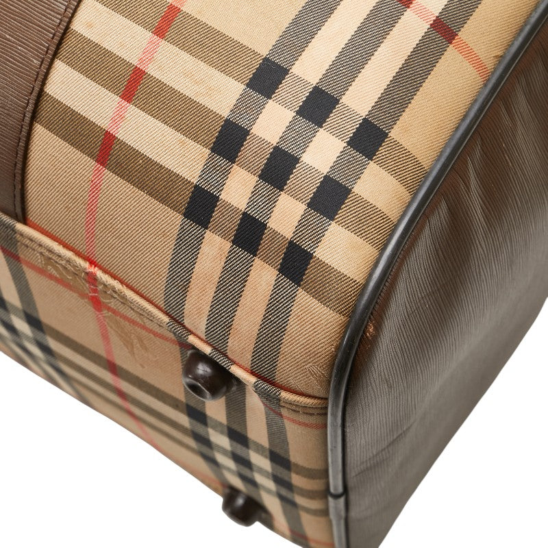 バーバリー ノバチェック シャドーホース ボストンバッグ ベージュ ブラウン マルチカラー キャンバス レザー レディース BURBERRY 【中古】