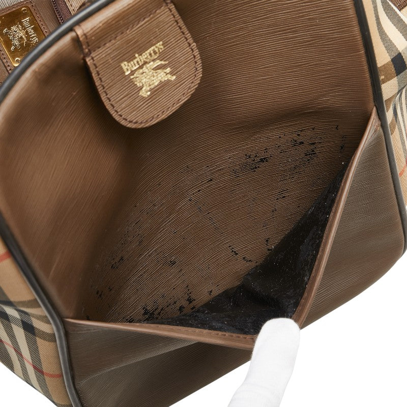 バーバリー ノバチェック シャドーホース ボストンバッグ ベージュ ブラウン マルチカラー キャンバス レザー レディース BURBERRY 【中古】