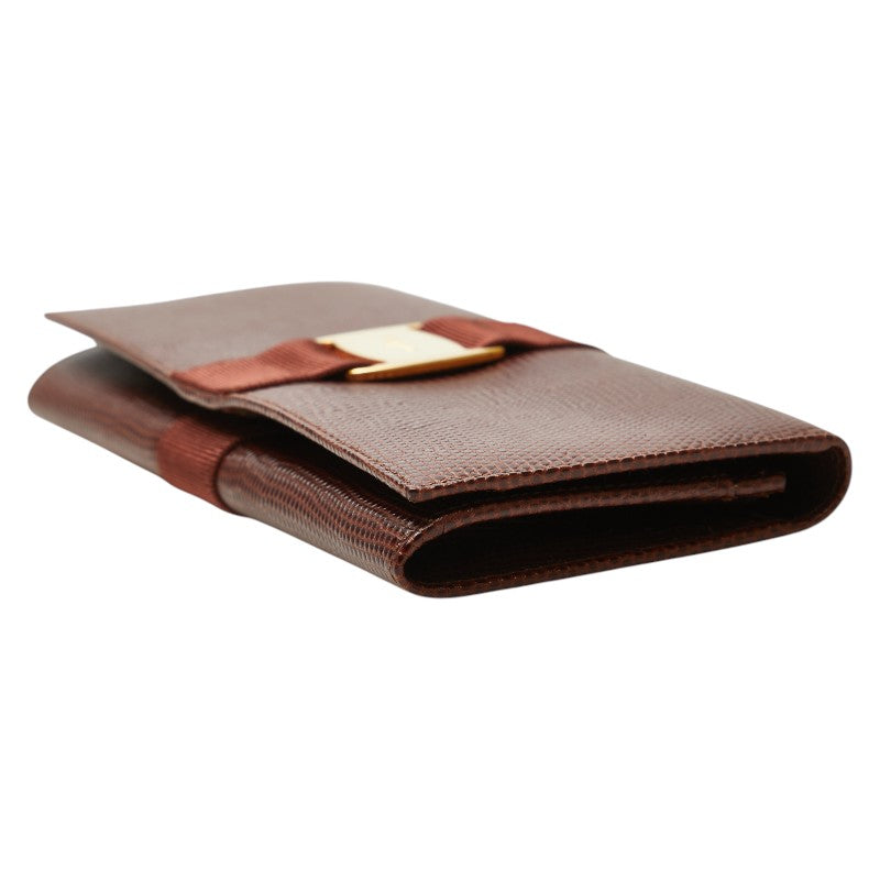 サルヴァトーレフェラガモ ヴァラ 長財布 ブラウン レザー レディース Salvatore Ferragamo 【中古】