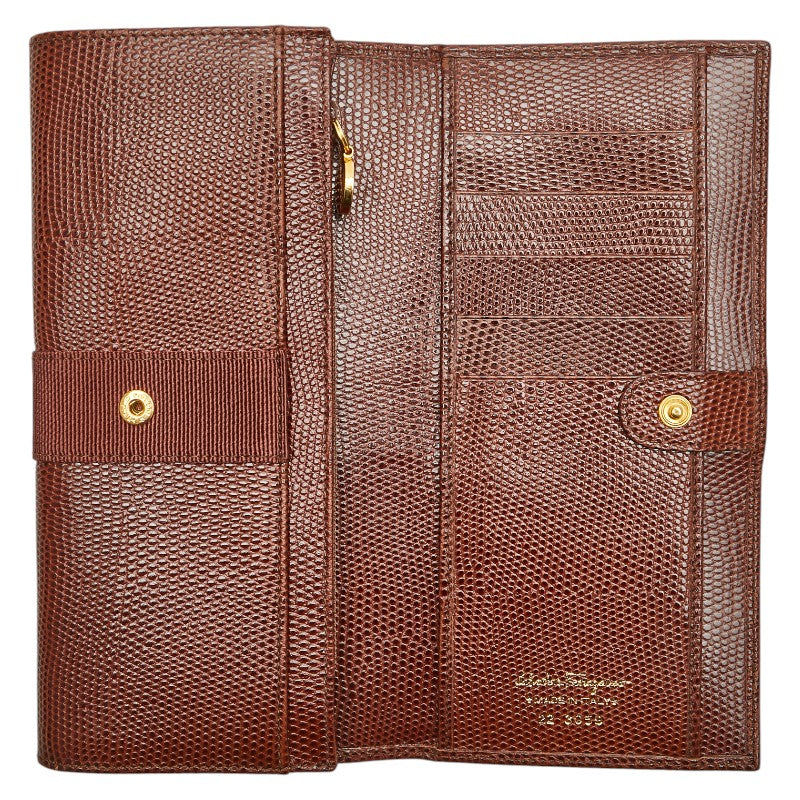 サルヴァトーレフェラガモ ヴァラ 長財布 ブラウン レザー レディース Salvatore Ferragamo 【中古】