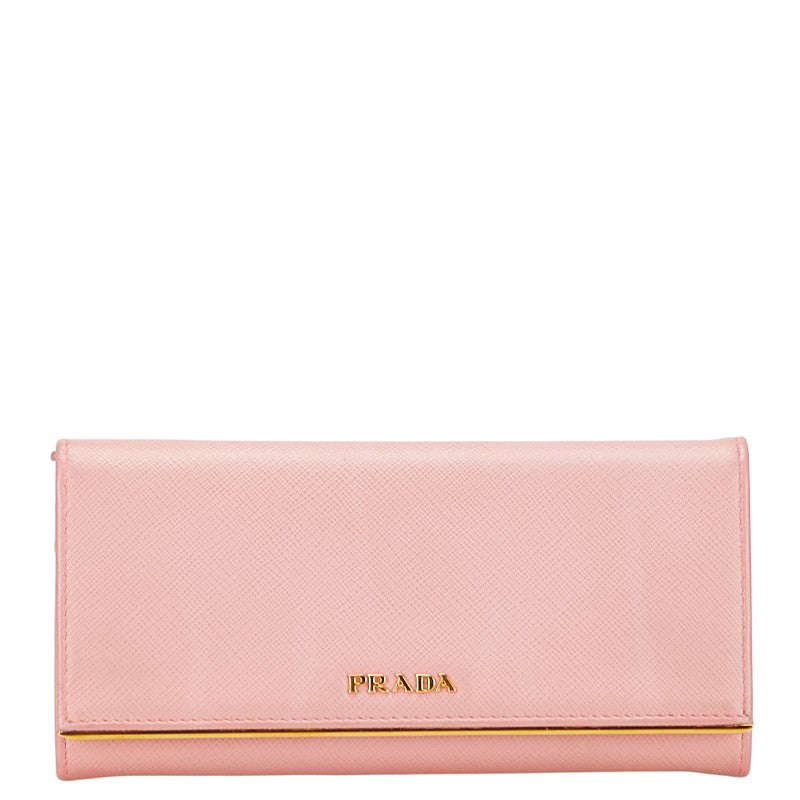 プラダ ロゴ 長財布 1M1132 ピンク サフィアーノレザー レディース PRADA 【中古】
