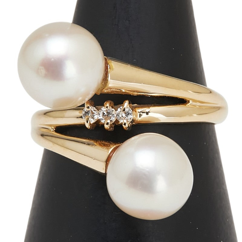 K18YG イエローゴールド アコヤパール7.7mm ダイヤ0.04ct リング 指輪 レディース 8.5号 【中古】