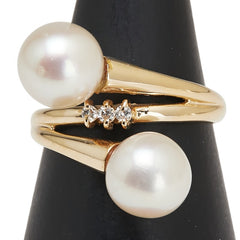 K18YG イエローゴールド アコヤパール7.7mm ダイヤ0.04ct リング 指輪 レディース 8.5号 【中古】