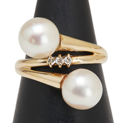 K18YG イエローゴールド アコヤパール7.7mm ダイヤ0.04ct リング 指輪 レディース 8.5号 【中古】
