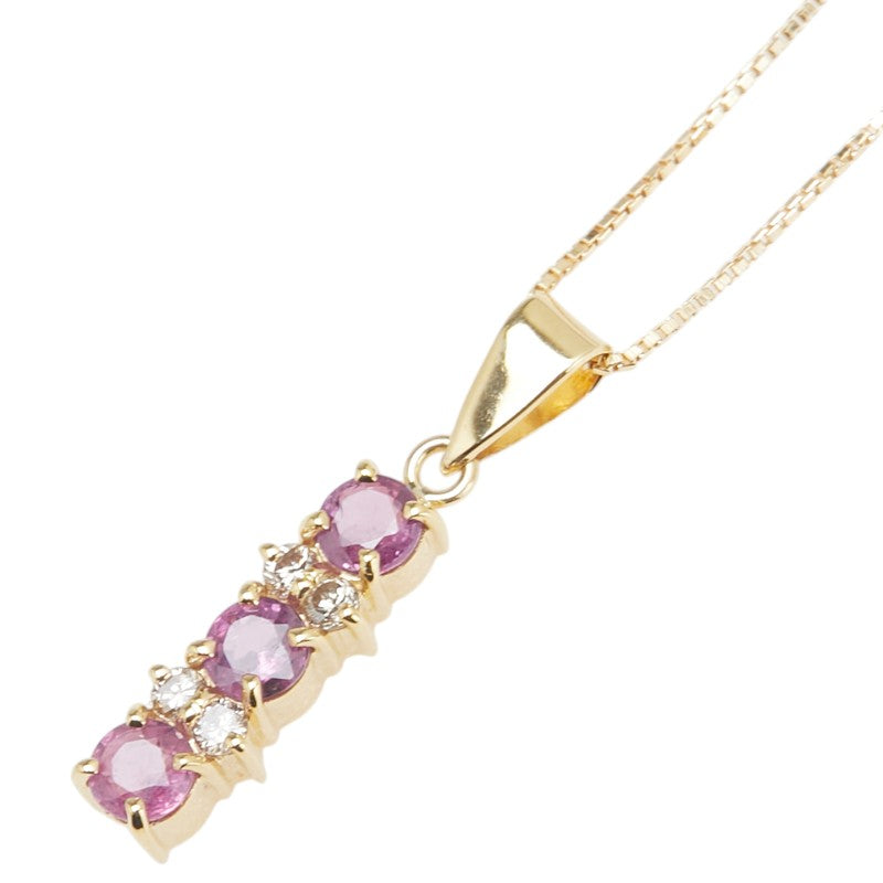 K18YG イエローゴールド ルビー0.54ct ダイヤ0.09ct ベネチアンチェーン ネックレス レディース 【中古】