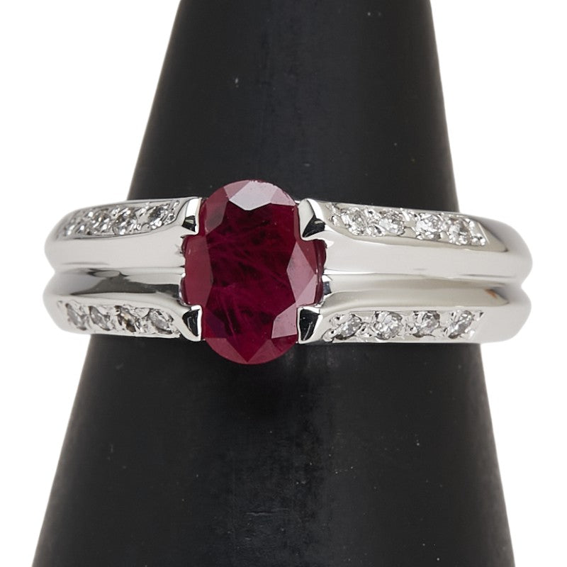 K9 ホワイトゴールド ルビー0.77ct ダイヤ0.11ct リング 指輪 レディース 7.5号 【中古】