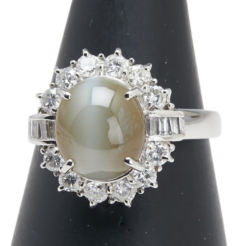 Pt900 プラチナ キャッツアイ3.27ct ダイヤ1.01ct リング 指輪 レディース 12.5号 【中古】